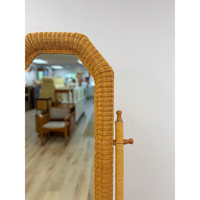 Wood Vintage Coastal Hexagon Wicker Floor Mirror, Rattan Standing Full Length Mirror For Sale - Image 7 of 9