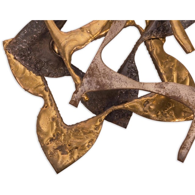 Paul D. Wellington Signed Modern Brutalist Brass Small Wall Sculpture 1970s For Sale - Image 4 of 5