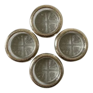 Early 20th Century Glass Cocktail Drinks Coasters Wrapped With Sterling Silver- Set of 4