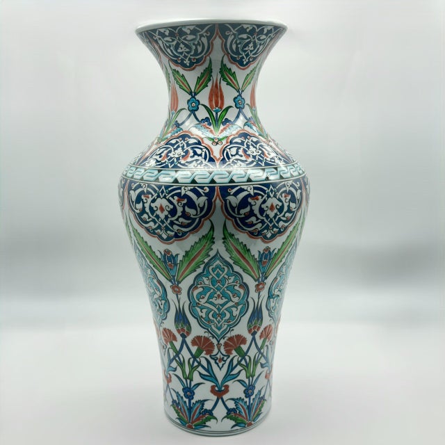 Handmade Monumental Iznik Floor Vase (50cm) – Palace Style Rumi & Tulip Medallions – Ottoman Court Art For Sale - Image 6 of 8