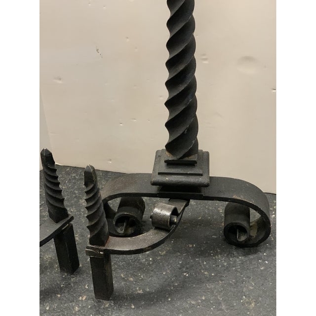 Early 20th Century Antique Palatial-Sized Wrought Iron Andirons—A Pair. For Sale - Image 5 of 6