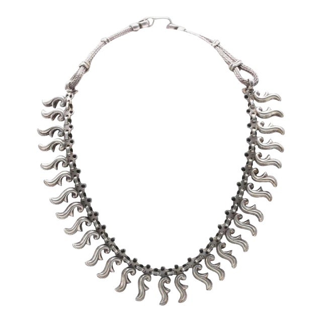 Vintage Artisan Sterling Silver Dangle Collar Necklace For Sale