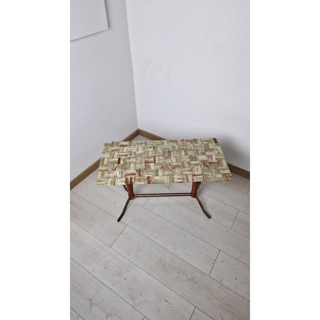 Vintage Coffee Table in Brass and Wood with Marble Top, 1950 For Sale - Image 9 of 12