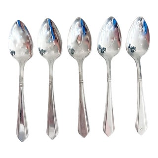 Set of 5 Demitasse Silverplate Spoon Coffee Tea Simple Silver Plate Wilshire For Sale