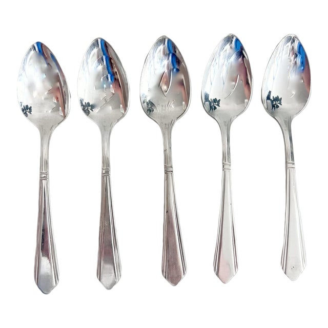 Set of 5 Demitasse Silverplate Spoon Coffee Tea Simple Silver Plate Wilshire For Sale