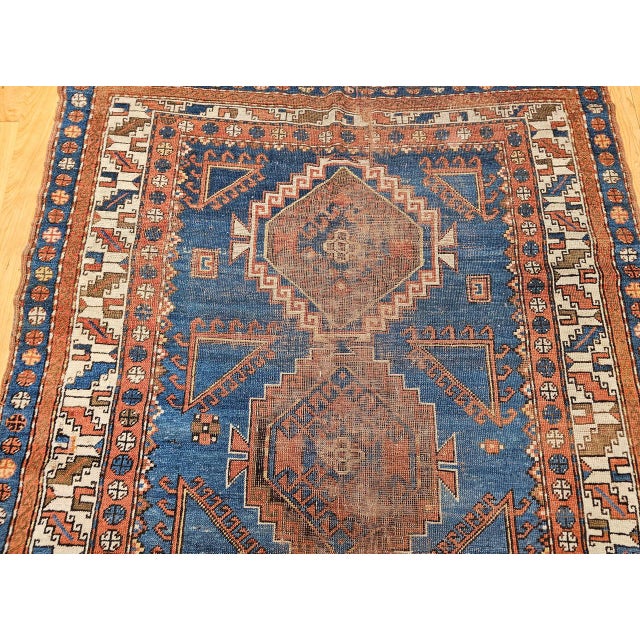 19th Century Caucasian Kazak Rug, Hand-knotted Wool, Geometric Design, Royal Blue. 5' x 8' For Sale - Image 12 of 16