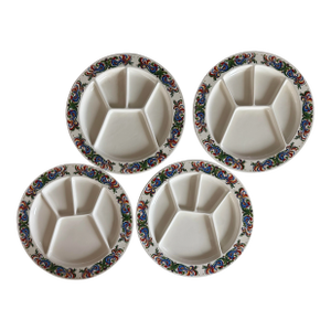 Set of 4 Vintage Villeroy and Boch Divided Fondue Plates