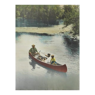 Early 20th Century Fishermen in Canoe Colortone Photograph For Sale