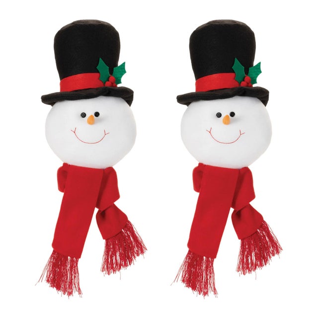 Bring whimsical holiday cheer to your decor with this set of Plush Snowman Head Ornaments. Designed in festive red and...