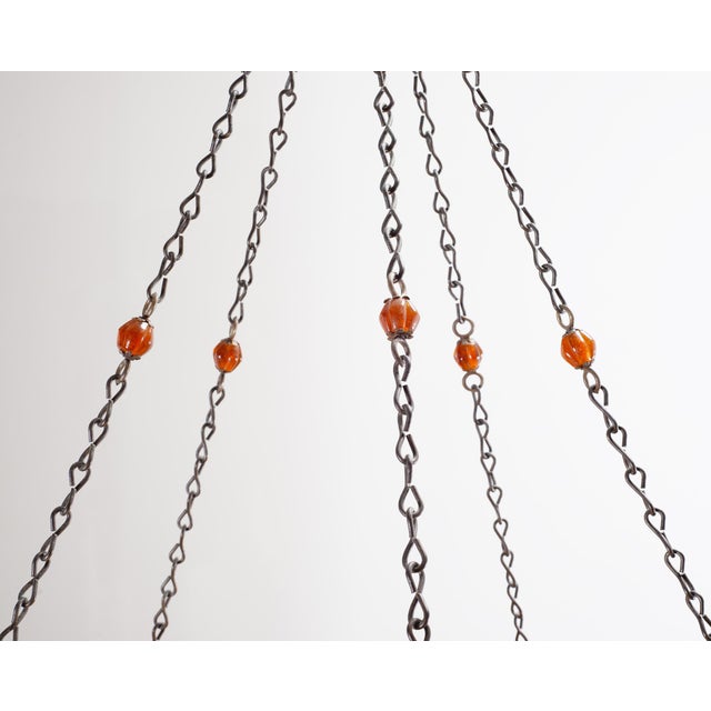 Art Nouveau Fortuny Scudo Saraceno Venetian Bronze Silk Lamp Chandelier For Sale - Image 9 of 18