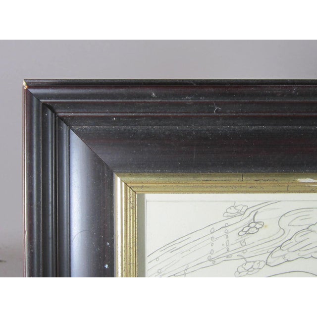 Linen 1970s Pencil Drawing of Two Flying Lovers For Sale - Image 8 of 8