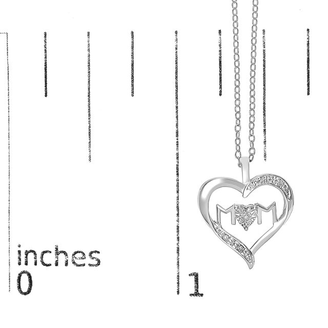 Early 21st Century .925 Sterling Silver Diamond Accent MOM with Heart Pendant Necklace (J-K Color, I2-I3 Clarity) - 18" Inches For Sale - Image 5 of 5