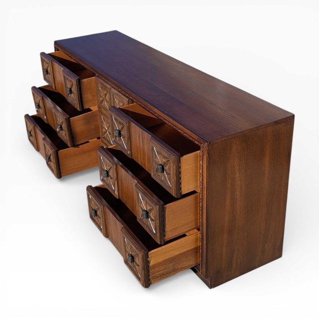 1970s Brutalist Lowboy Dresser With Sculptural Geometric Facade For Sale - Image 17 of 18