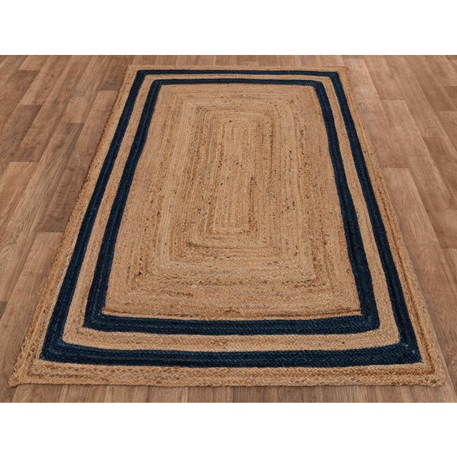 2'x3'Ft. Navy Blue Jute Braided Rectangle Boho Chic Rug For Sale - Image 6 of 9