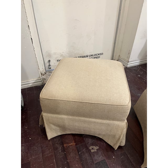 Contemporary Pair of Neutral Upholstered Ottomans For Sale - Image 3 of 5