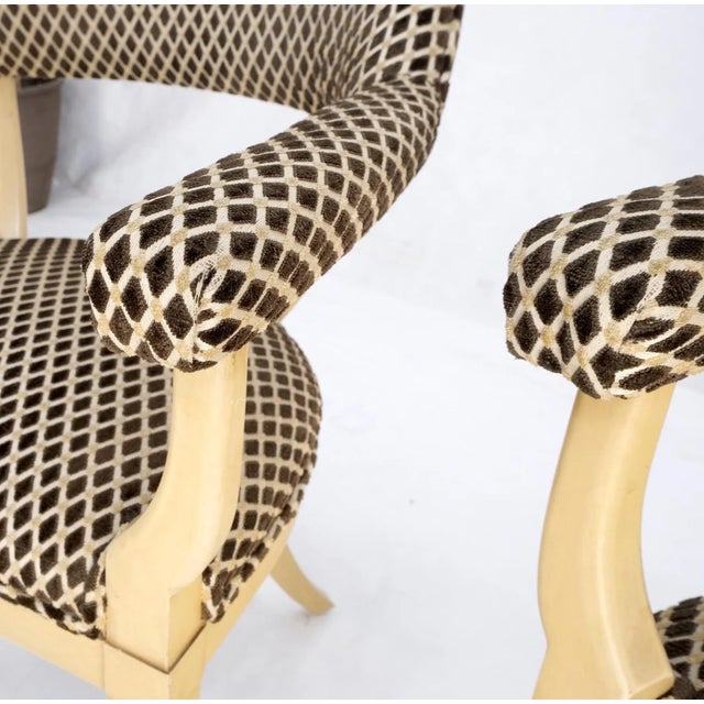 Brown Pair Dimond Pattern Velvet Upholstery Barrel Shape Back Fireside Armchairs For Sale - Image 8 of 13