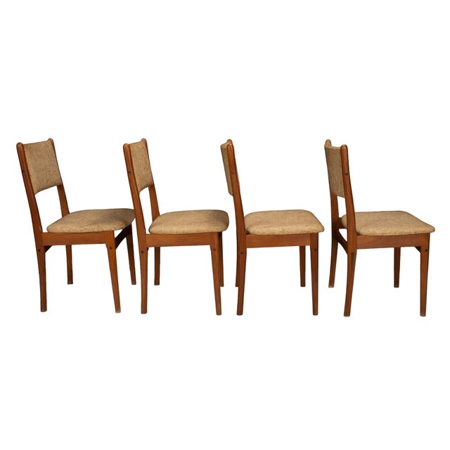 1970s Set of 4 Danish Modern Dining Chairs Teak Frame Tweed Upholstery Mid Century For Sale - Image 9 of 16