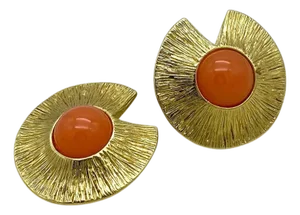 1980s Givenchy Gold Textured Clip-on Earrings With Orange Cabochons