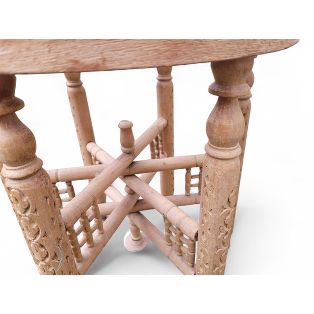 Wood Vintage Spanish Hand-Carved Wood Stool with Woven Cane Seat, 1950s For Sale - Image 7 of 13