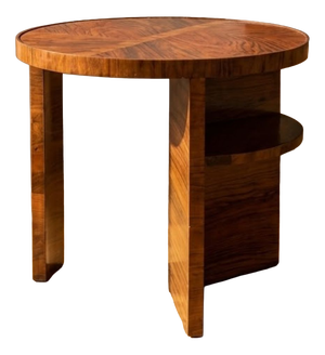 Art Deco Round Wood Side Table with Shelf