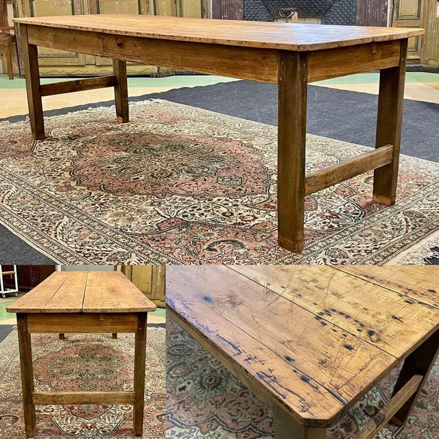 19th century farmhouse table in fir and chestnut - L=2m37 w=76cm H=76cm H under apron=63cm.