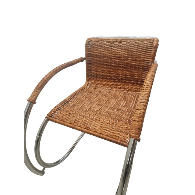 M20 Tubular Cantilever Armchair in Woven Rattan by Mies Van Der Rohe for Knoll, 1960s, in Flawless conditions. Designed...