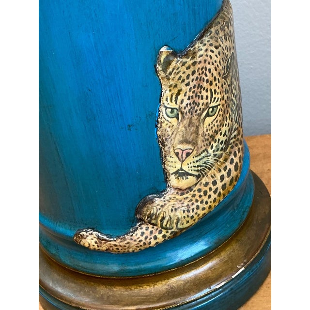 Vintage Blue and Gold Decoupage Leopard Lamp For Sale - Image 9 of 18