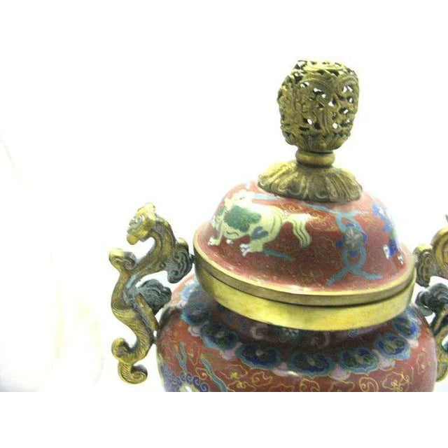 Republic Period Chinese Cloisonne Gilt Tripod Lidded Censer For Sale - Image 10 of 11