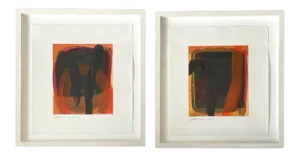 2000 Pair of Framed Abstract Expressionist Oil on Paper, Signed