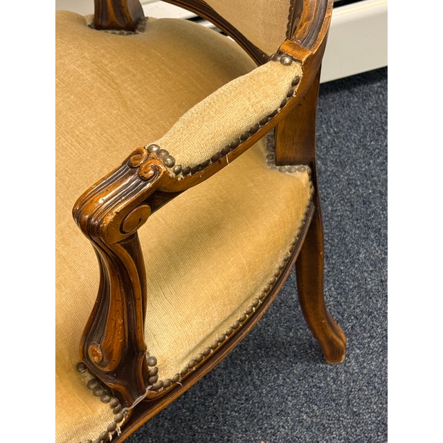 Textile Late 20th Century Louis XV Fauteuil Carved Chair For Sale - Image 7 of 9