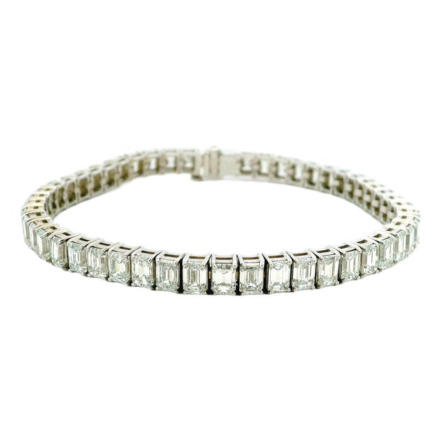1990s 18k White Gold 16.32 Carat Emerald Cut Diamond Tennis Bracelet For Sale