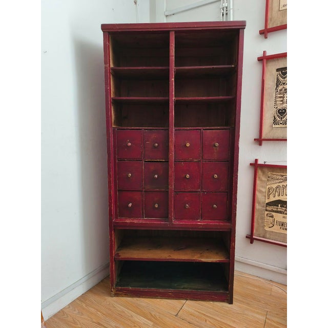 Antique Burgundy-Colored Pharmacy Chest of Drawers, 1890s For Sale - Image 13 of 18