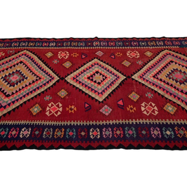1960s Mid-20th Century Turkish Kilim Red Handmade Tribal Wool Rug For Sale - Image 5 of 8