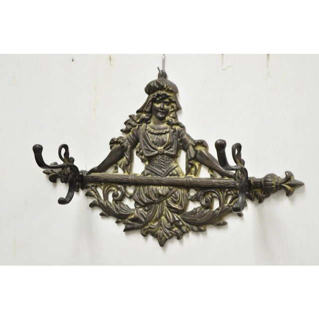 Vintage Victorian Style Cast Iron Figural Maiden Wall Coat Hat Hook For Sale In Philadelphia - Image 6 of 10