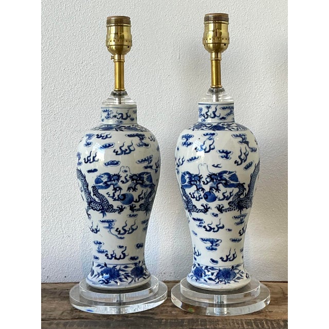 Vintage Dragon Glazed Ceramic Lamps - A Pair For Sale In West Palm - Image 6 of 12