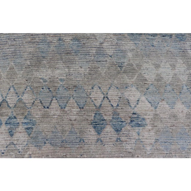 2020s Oversized Modern Casual All-Over Diamond Design in Blue, Taupe, and Cream 13'10 X 19'10 For Sale - Image 5 of 12