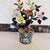 This is a striking vintage gemstone bonsai tree, presented in a cloisonné enamel planter. The tree's branches, stems, and...