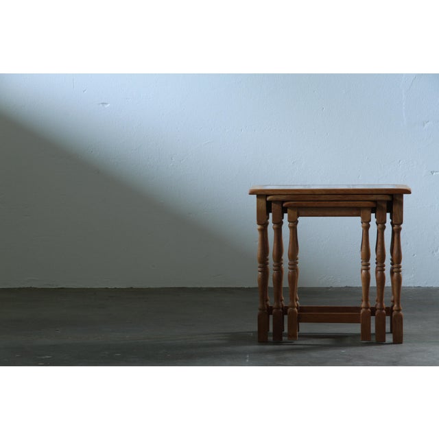 Vintage Danish Oak Stacking Tables in the style of Henning Kjærnulf, 1970s, Set of 3 For Sale - Image 9 of 14