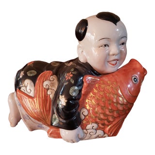 Vintage Chinese Figurine - Boy With Koi Fish For Sale