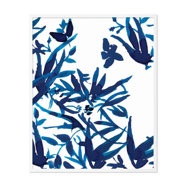 Contemporary Cobalt Vines 2 by Gold Rush Art, Art Print in White Frame, Small For Sale - Image 3 of 3