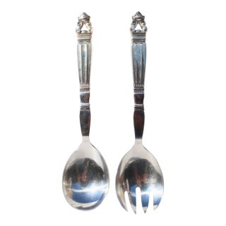 1920s Georg Jensen Acorn Sterling Silver Servers --2 Pieces 10.25" Long For Sale