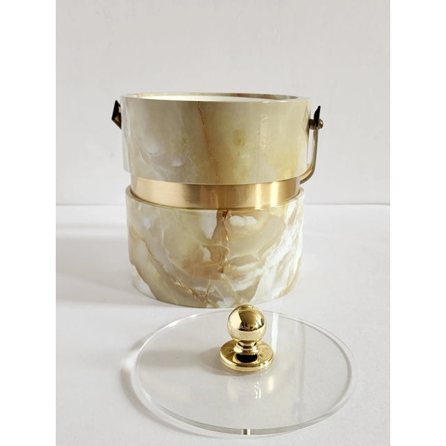 Beige Mid Century Morgan & Co Bucket Brigade Faux Marble Ice Bucket For Sale - Image 8 of 12