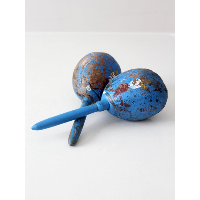 Blue Vintage Mid-Century Mexican Folk Art Maracas For Sale - Image 8 of 10