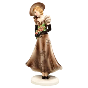 Lady with Wide Hat and Roses by Claire Weiss for Goldscheider Manufactory of Vienna, 1935s