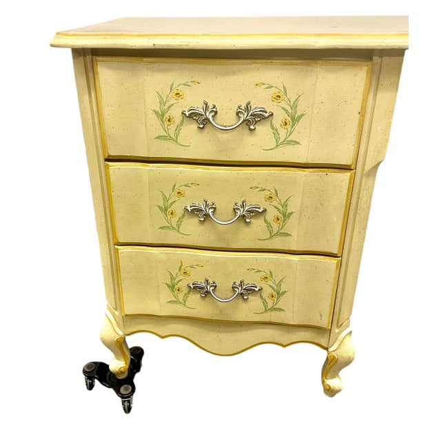 French Provincial 1970s French Provincial Style Hand Painted Solid Wood Writing Desk Dresser Dressing Table Entry Vintage For Sale - Image 3 of 12