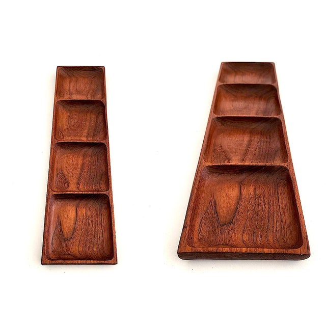 1970s Mid 20th Century Teak Wood Oblong Partitioned Tray For Sale - Image 5 of 10
