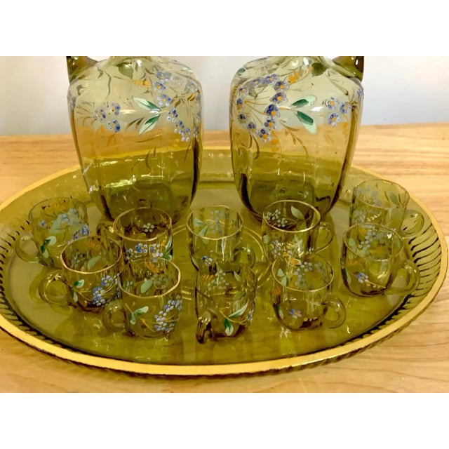 Green 19th Century Moser Aesthetic Enameled Cordial/ Liquor Set - Set of 15 For Sale - Image 8 of 12
