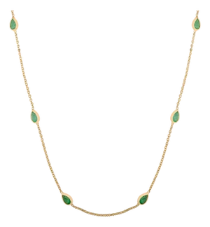 Natural Green Emerald Station Chain Necklace in 14k Solid Yellow Gold