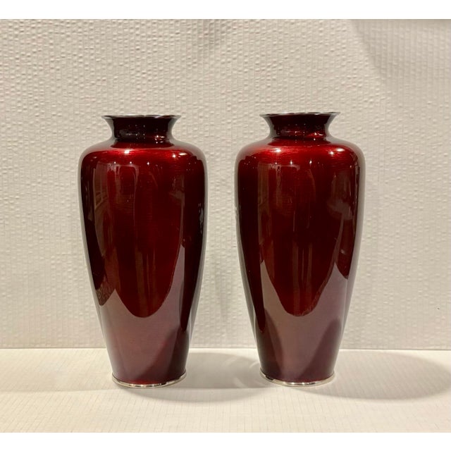 Red Pigeon or Ox Blood Silver Rimmed Vases Ginbari For Sale - Image 4 of 8