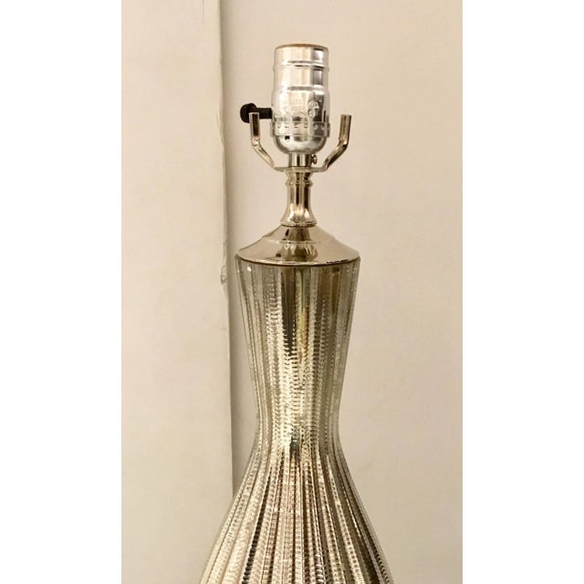 Modern Custom Made Modern Ribbed Mercury Glass Table Lamp With Acrylic Base For Sale - Image 3 of 4